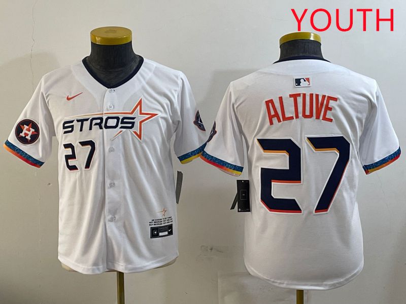 Youth Houston Astros 27 Altuve White Fourth generation Joint Name 2025 Nike MLB Jersey style 2